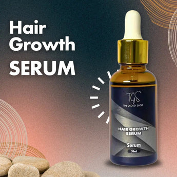 Hair Growth Serum bottle with dropper on gradient background.