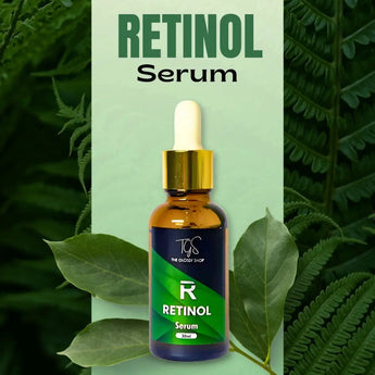 TGS Retinol Serum bottle with natural botanical ingredients for skincare and anti-aging benefits